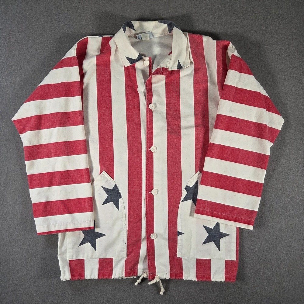 Vintage Michigan Rag Co Jacket Men Medium USA American Flag Stars Stripes Canvas